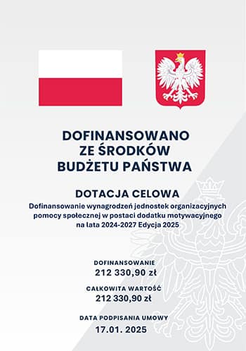 Informacja o dofinansowaniu ze środków budżetu państwa. Dotacja celowa. Dofinansowanie wynagrodzeń jednostek organizacyjnych w postaci dodatku motywacyjnego na lata 2024-2027 Edycja 2025